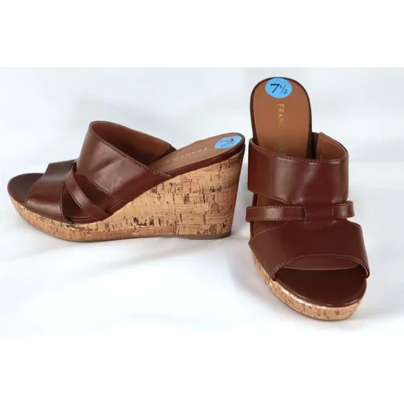 Franco Sarto Women's Brown Wedge leather With Cork Heel Size 7.5 - Picture 2 of 7